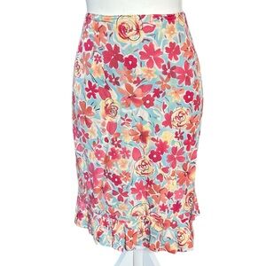 VTG Harold’s silk linen midi skirt pleated floral women 8 waist 30” bow pink